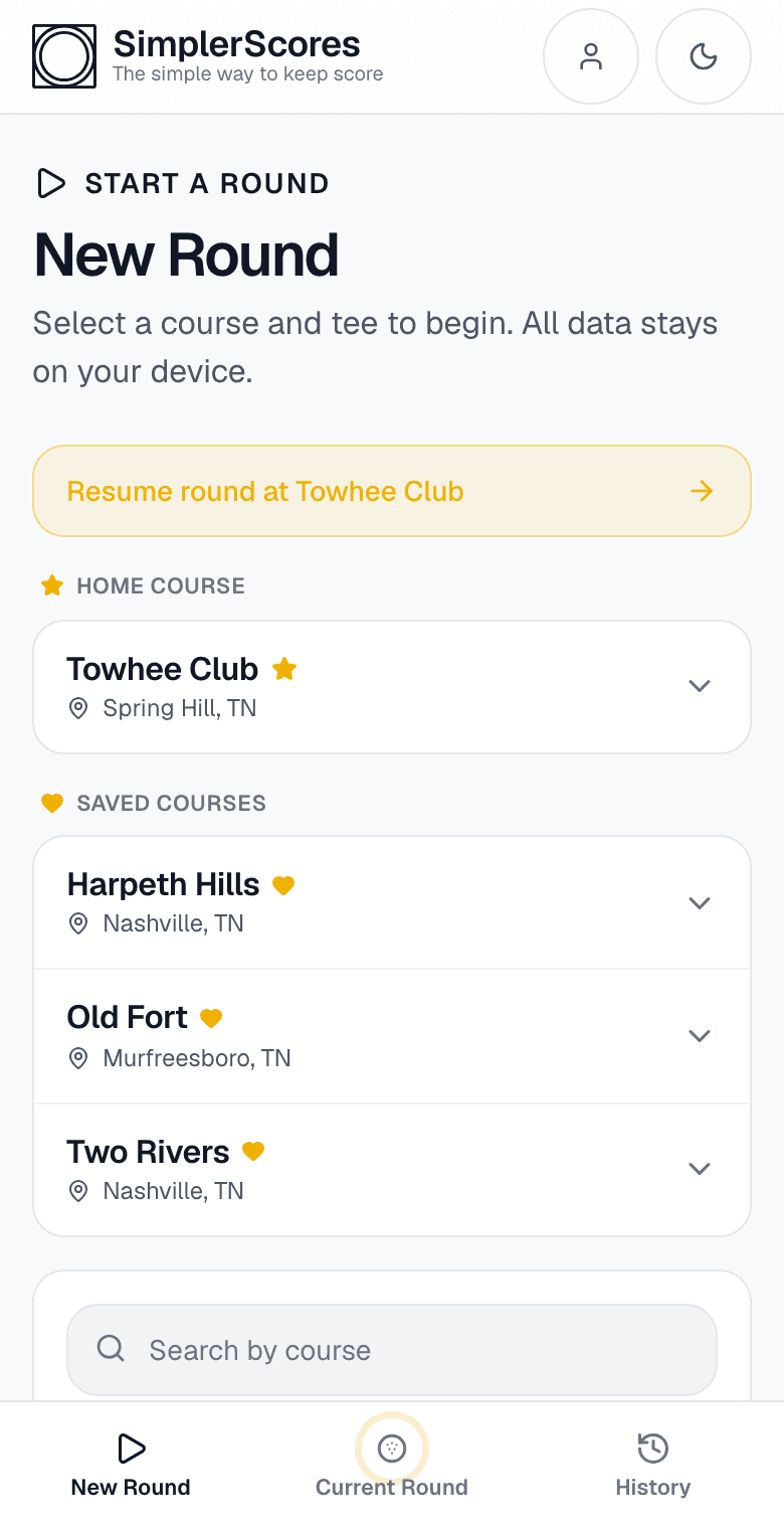 Your saved courses in SimplerScores